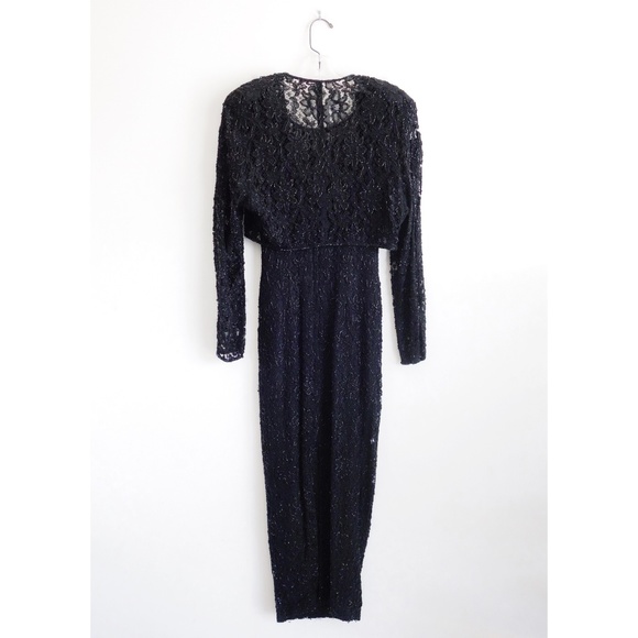 Vintage 90s Black Beaded Lace Gown Dress sz 4 - Picture 4 of 7